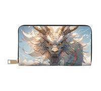 VOSERY Leather Thin Slim Wallets for Women Men - Cool Cloud White Dragon Clutch Wallet for Women Men with Zipper
