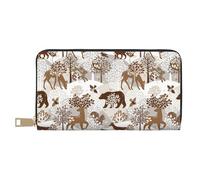 VOSERY Leather Thin Slim Wallets for Women Men - Deer Bear Fox Owl Rabbit Bird Tree Clutch Wallet for Women Men with Zipper