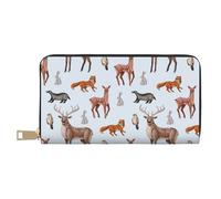 VOSERY Leather Thin Slim Wallets for Women Men - Deer Owl Rabbit Clutch Wallet for Women Men with Zipper