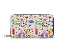 VOSERY Leather Thin Slim Wallets for Women Men - Dog Doing Yoga Clutch Wallet for Women Men with Zipper