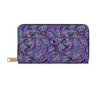 VOSERY Leather Thin Slim Wallets for Women Men - Dotted Flower Paisley Clutch Wallet for Women Men with Zipper