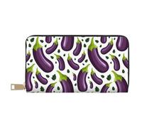 VOSERY Leather Thin Slim Wallets for Women Men - Eggplant leaf print Clutch Wallet for Women Men with Zipper