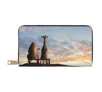 VOSERY Leather Thin Slim Wallets for Women Men - Elephant Giraffe On A Mountain Top Sunset Clutch Wallet for Women Men with Zipper