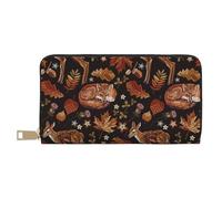 VOSERY Leather Thin Slim Wallets for Women Men - Embroidery Deer Fox Maple Leaf Clutch Wallet for Women Men with Zipper