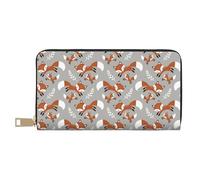 VOSERY Leather Thin Slim Wallets for Women Men - Fox Leaf Print Gray Clutch Wallet for Women Men with Zipper