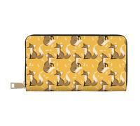 VOSERY Leather Thin Slim Wallets for Women Men - Fox Leaf Print Yellow Clutch Wallet for Women Men with Zipper