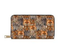 VOSERY Leather Thin Slim Wallets for Women Men - Fox tiger Pattern Clutch Wallet for Women Men with Zipper