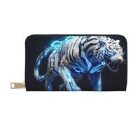 VOSERY Leather Thin Slim Wallets for Women Men - Futuristic Blue Light White Tiger Clutch Wallet for Women Men with Zipper