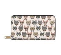 VOSERY Leather Thin Slim Wallets for Women Men - Glasses Cornish Rex Cute Cat Clutch Wallet for Women Men with Zipper