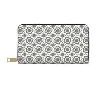 VOSERY Leather Thin Slim Wallets for Women Men - Gray Geometric Star Array Clutch Wallet for Women Men with Zipper