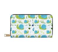 VOSERY Leather Thin Slim Wallets for Women Men - Green Blue Slug Shells Clutch Wallet for Women Men with Zipper