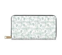 VOSERY Leather Thin Slim Wallets for Women Men - Leaf print Clutch Wallet for Women Men with Zipper