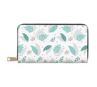 VOSERY Leather Thin Slim Wallets for Women Men - Leaf print green Clutch Wallet for Women Men with Zipper