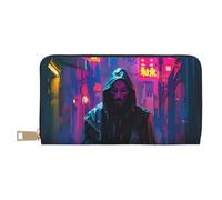 VOSERY Leather Thin Slim Wallets for Women Men - Neon Masked Man Clutch Wallet for Women Men with Zipper