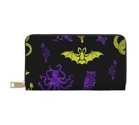 VOSERY Leather Thin Slim Wallets for Women Men - Octopus Bird Owl Flying Fish Snake Clutch Wallet for Women Men with Zipper