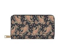 VOSERY Leather Thin Slim Wallets for Women Men - Paisley Print leaf Clutch Wallet for Women Men with Zipper