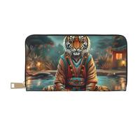 VOSERY Leather Thin Slim Wallets for Women Men - Pond Meditating Tiger Clutch Wallet for Women Men with Zipper