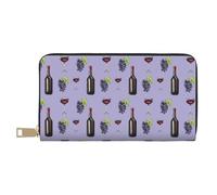 VOSERY Leather Thin Slim Wallets for Women Men - Purple Wine Element Pattern Clutch Wallet for Women Men with Zipper