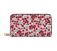 VOSERY Leather Thin Slim Wallets for Women Men - Red hawthorn Clutch Wallet for Women Men with Zipper