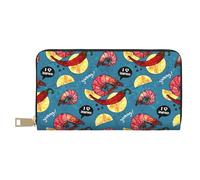 VOSERY Leather Thin Slim Wallets for Women Men - Red Shrimp Chili Lemon Clutch Wallet for Women Men with Zipper