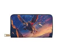 VOSERY Leather Thin Slim Wallets for Women Men - Starry Sky Flying Tiger Clutch Wallet for Women Men with Zipper