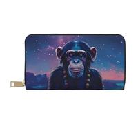 VOSERY Leather Thin Slim Wallets for Women Men - Starry Sky Meditating Chimpanzees Clutch Wallet for Women Men with Zipper
