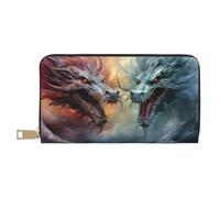 VOSERY Leather Thin Slim Wallets for Women Men - White and Red Storm Dragon Clutch Wallet for Women Men with Zipper