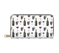 VOSERY Leather Thin Slim Wallets for Women Men - Wine Element Pattern White Clutch Wallet for Women Men with Zipper