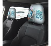 VOSERY Let's go Travel Around The World Car Accessories for Women Men, Headrest Covers for Cars 2 Pcs, Head Rest Cover for Car Decor, Car Headrest Cover for Car Decorations Interior