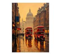 VOSERY London Street Red Buses Rainy Day Diamond Art Kits for Adults - DIY 5D Full Drill Diamond Painting for Home Wall Decor, Frameless Diamond Painting Kits for Adults Beginner