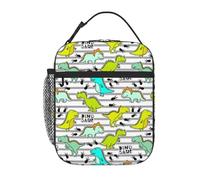 VOSERY Lunch Box for Men Women - Lunch Bag for Men, Stylish Insulated Lunch Bag, Funny Dinosaurs on Stripes Insulated Lunch Box, Small Lunch Box for Women, Lunch Box for Adults