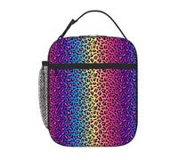 VOSERY Lunch Box for Men Women - Lunch Bag for Men, Stylish Insulated Lunch Bag, Leopard Neon Rainbow Gradient Insulated Lunch Box, Small Lunch Box for Women, Lunch Box for Adults