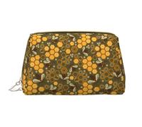VOSERY Makeup Bag, Cosmetic Bags Travel Toiletry Bag for Women, Large Capacity Makeup Bag Organizer, Bees and Honeycombs Make up Bag, Cute Makeup Pouch, Waterproof Leather Makeup Case