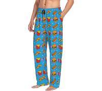 Vosery Mens Pajama Pants Bottoms With Pockets- Cute Food Fries Burger Pizza Soft Men Lounge Pants, Comfy Mens Pj Pants, Black, L