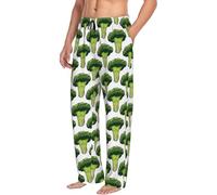 VOSERY Mens Pajama Pants with Pockets, Soft cute broccoli Sleepwear Mens Lounge Pajama Bottoms, Sleep Pants for Men, Black, S