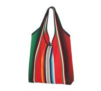 VOSERY Mexican Serape Blanket Stripes Reusable Grocery Bags Shopping Bags for Groceries Foldable Tote Bag with Handles, Black, 2 Pcs