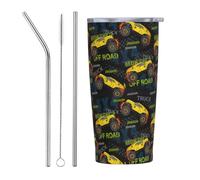 VOSERY Monster Truck1 Cute Tumbler with Lid and Straw, 20 Oz Stainless Steel Insulated Tumbler Water Bottle Cup, Travel Coffee Mug Personalized Tumbler