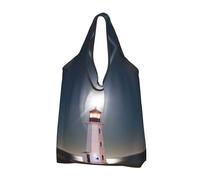 VOSERY Peggy'S Cove Lighthouse Reusable Grocery Bags Shopping Bags for Groceries Foldable Tote Bag with Handles, Black, 2 Pcs