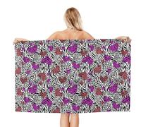 VOSERY Quick Dry Beach Towel - Purple Hearts Zebra Leopard Soft Bath Towels for Bathroom, Towels for Body, Personalized Beach Towels, Absorbent Shower Towels for Home, Travel
