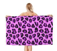 VOSERY Quick Dry Beach Towel - Purple Leopard Print Soft Bath Towels for Bathroom, Towels for Body, Personalized Beach Towels, Absorbent Shower Towels for Home, Travel