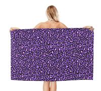 VOSERY Quick Dry Beach Towel - Purple Leopard Soft Bath Towels for Bathroom, Towels for Body, Personalized Beach Towels, Absorbent Shower Towels for Home, Travel