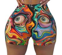 VOSERY Seamless Workout Shorts Women - Psychedelic Faces Colorful Biker Running Gym Yoga Spandex Shorts for Women, Black, M