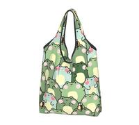 VOSERY Shy Frog Reusable Grocery Bags Foldable Tote Bag with Handles, black, One Size