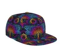 VOSERY Snapback Hats for Men - Mandalas Dragonfly Flat Bill Brim Hat for Men Adjustable Baseball Cap Black