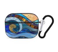 VOSERY Stained Glass Ocean Wave Compatible with Airpods Pro Case - Cute Case Compatible with Airpods Pro 2 Case, PC Case Compatible with Airpods Pro 2nd Generation Case with Keychain