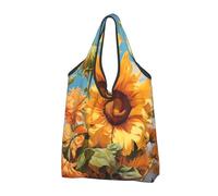VOSERY Sunflower Blue Sky Reusable Grocery Bags Shopping Bags for Groceries Foldable Tote Bag with Handles, Black, 2 Pcs