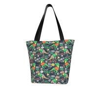 VOSERY Tote Bag for Women, Dinosaur Plays Soccer Tote Bag with Zipper and Inner Pockets, Aesthetic Shoulder Handbags
