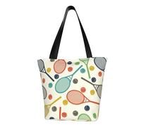VOSERY Tote Bag for Women, Racket and Tennis Ball Tote Bag with Zipper and Inner Pockets, Aesthetic Shoulder Handbags