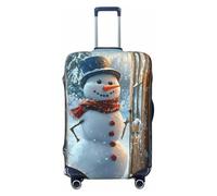 VOSERY Travel Luggage Cover - Christmas snowman opening the door Washable Suitcase Covers Protector Fits 18-32 Inch Luggage, Black, Small
