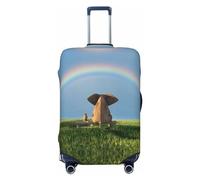 VOSERY Travel Luggage Cover - Elephant Dog Sitting Under The Rainbow Washable Suitcase Covers Protector Fits 18-32 Inch Luggage, Black, XL